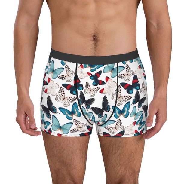 Balery Butterfly Calzoncillos bóxer para hombre, ropa interior de algodón suave y transpirable con cinturilla de nailon-Large
