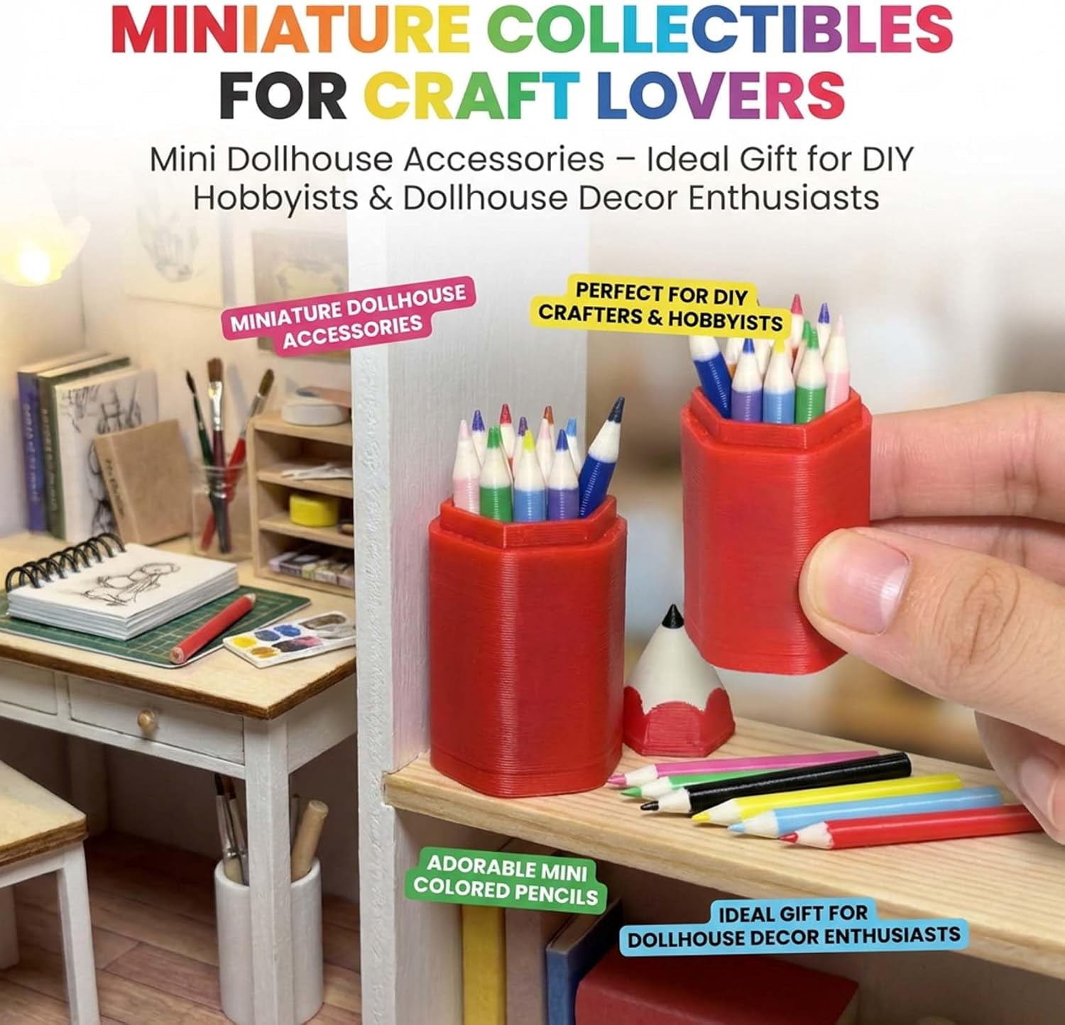 13-Piece Mini Colored Pencil Set for Dollhouse, Mini Desk Accessories for DIY Crafts
