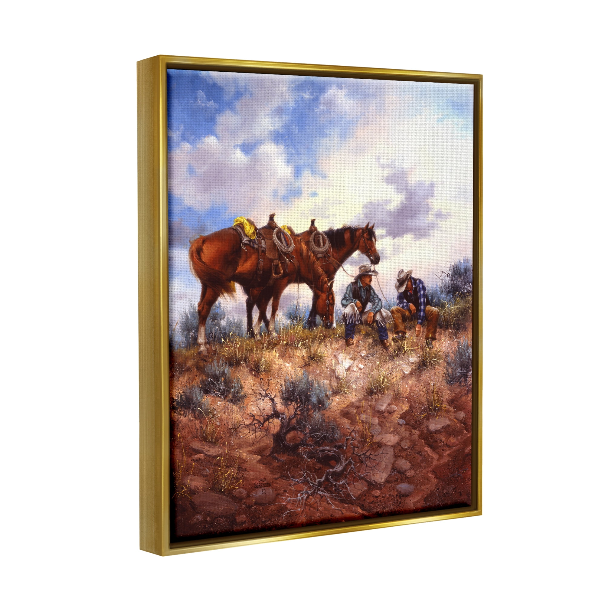 Stupell Industries Cowboys & Horses Landscape Animals & Insects Painting Gold Floater Framed Art Print Wall Art, 25 x 31