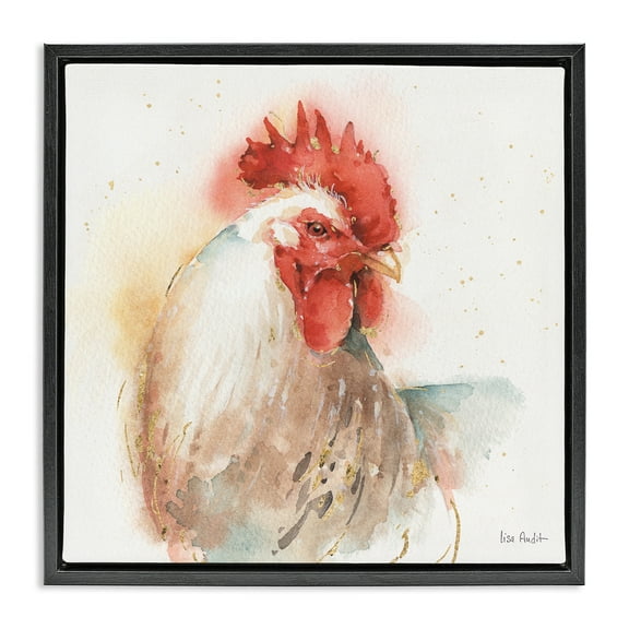 Stupell Industries Hen with Watercolor Splash Animals & Insects Painting Black Floater Framed Canvas Art Print Wall Art, 18 x 18