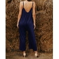 thumbnail image 3 of Women's Dark Blue Spaghetti Straps Wide Leg Pocketed Jumpsuits, 3 of 22