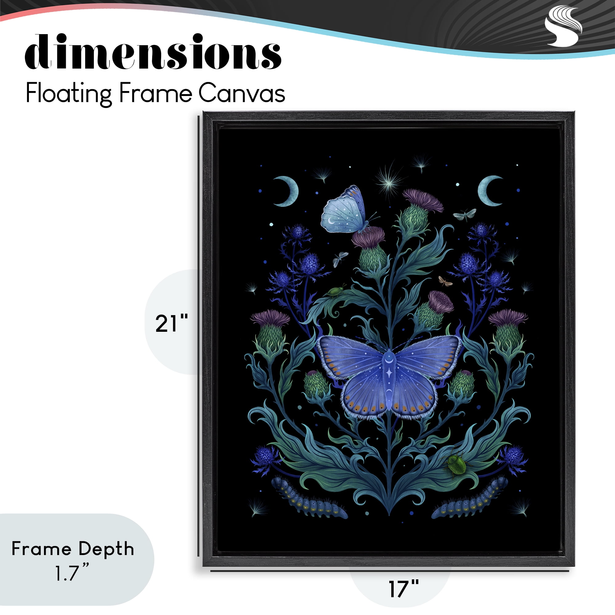 Stupell Industries Thistles & Insects at Night Black Framed Floater Canvas Wall Art, design by Episodic Drawings