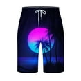 thumbnail image 2 of Ceisia Men's Hawaiian Palm Tree Print Beach Shorts with Pockets Elastic Waist Drawstring Quick Dry Swim Trunks Gifts for Father Purple 2X, 2 of 4
