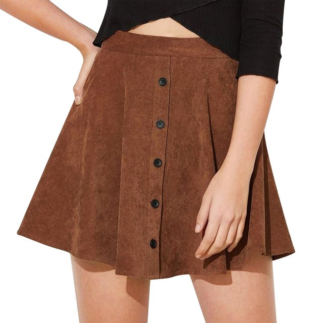 Gibobby faldas para mujer 2023 falda de pana sólida para mujer Otoño Invierno falda de paraguas de cintura alta de un solo botón a la moda para mujer(Caqui, S)