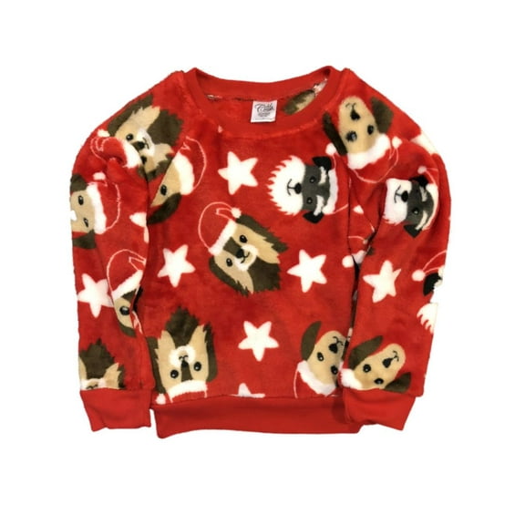 Toddler & Little Girls Plush Red Puppy Dog Santa Christmas Holiday Sweater 2T