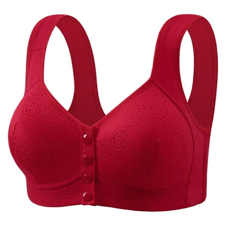 Arnsht Women s Solid Non-steel Ring Non-marking Front Open Buckle Lace Bra Large Size Full Cup Underwear Casual Daily Bra Red XXL