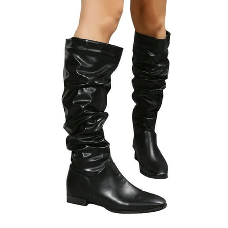 

Difumos Women Casual Low Heel Winter Shoes Fashion Slouch Boots Party Black 9