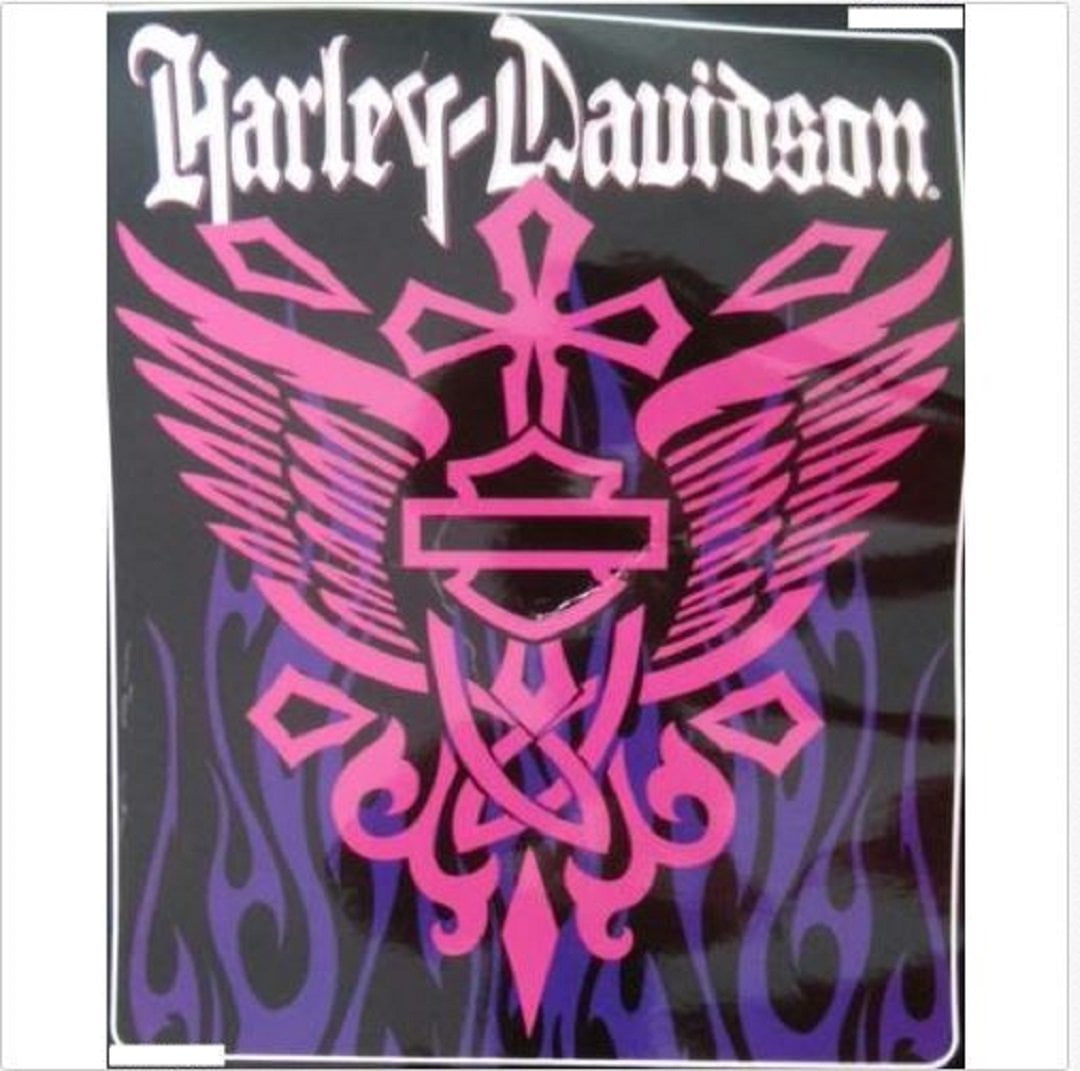 Harley Davidson Rising Cross Queen Plush Throw Bed Blanket 76 X 94 Pink Purple 