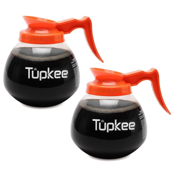 Replacement Coffee Pot Decanter Commercial - 64 oz. 12-Cup, Set of 2 Orange Handle - Decaf - Glass Coffee Pots Carafe