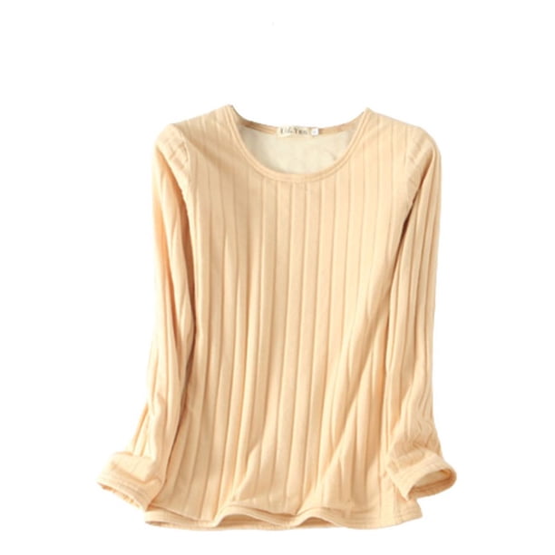 Qarigey Ropa interior Camiseta Mujer Cálido Grueso Algodón A prueba de viento Ropa interior sin rastro Ropa cómoda Manga larga Invierno Prendas para la parte del cuerpo Tez, Tez M M Qarigey AP013131-17
