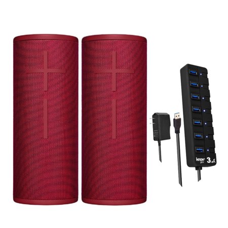 UPC: 0663701804324 | Ultimate Ears BOOM 3 Wireless Bluetooth Speaker Pair (Red) with 7-Port USB Hub