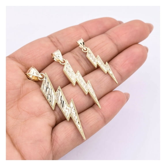 Diamond-Cut Lightning Bolt Pendant Unisex Adult 10K Yellow Gold, All Sizes - Goldum NYC