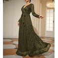 thumbnail image 2 of PENGXIANG Robe de Demoiselle d'Honneur à Sequins pour Femmes Manches Longues Col en V Ceinturée Robe Maxi Pailletée Robes de Soirée, 2 of 7