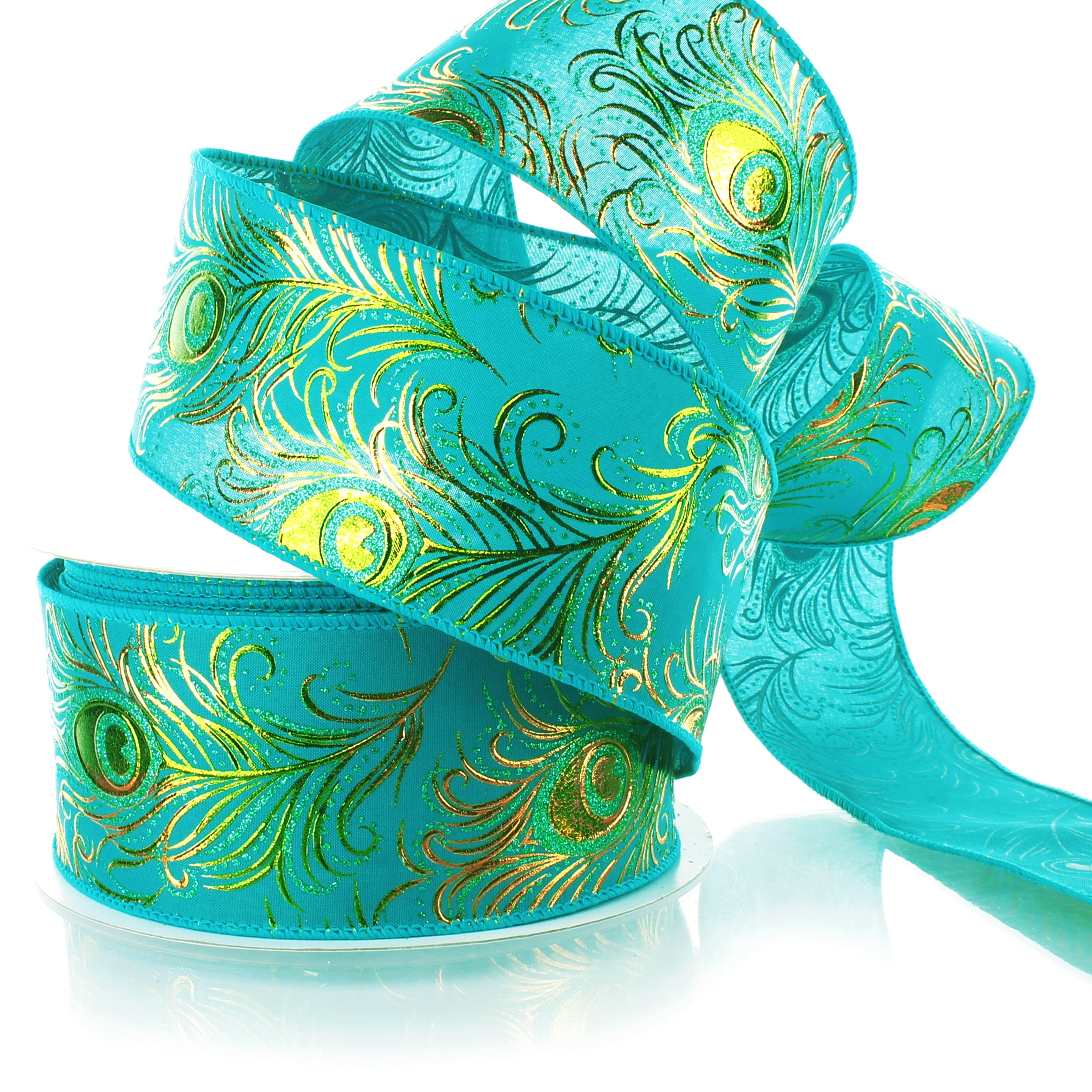 Ribbon Traditions Shimmer Peacock Plume Wired Ribbon 2 1/2" by 25 Yards - Blue Rainbow