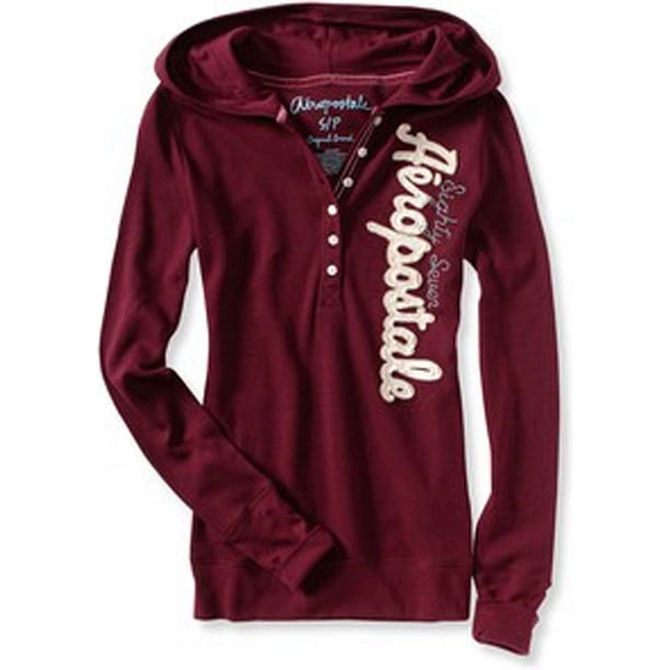Aeropostale - Camiseta térmica con capucha para mujer, color rojo, pequeña