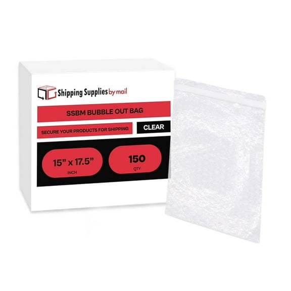 SSBM Bubble Pouches Bubble Out Bags, 15x17.5 Inch, 150 Pack, Clear, Made in North America, Self Seal Air Cushion Bags For Moving Protecting & Shipping Fragile Items