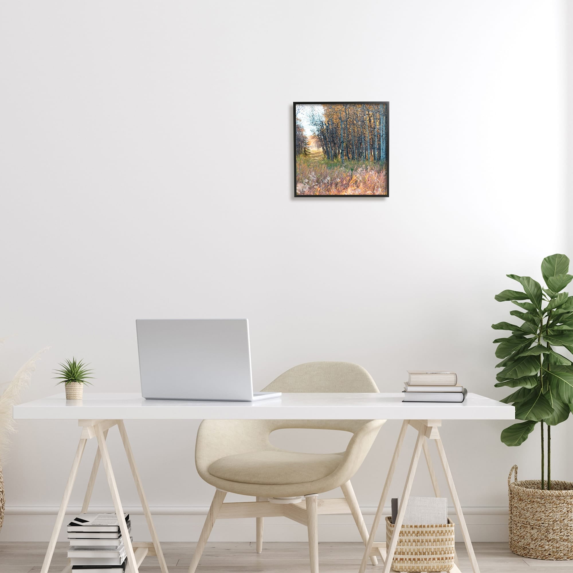 Stupell Industries Autumn Birch Trees Grassy Path Woodlands Photography, 17 x 30, Design by Carol Robinson