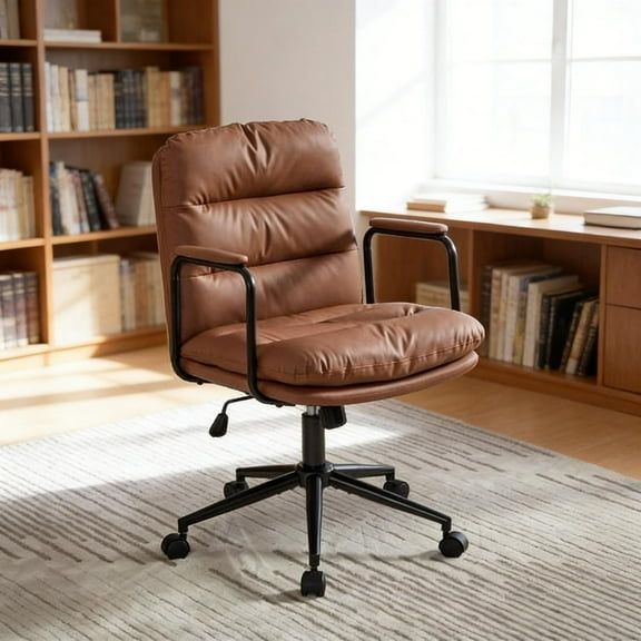 Office Chair, Desk Chair, Computer Chair Mid Back Ergonomic Design With 40° Reclining Back, Height Adjustable Seat, PU Leather Upholstery, Padded Armrests And Rolling Wheels