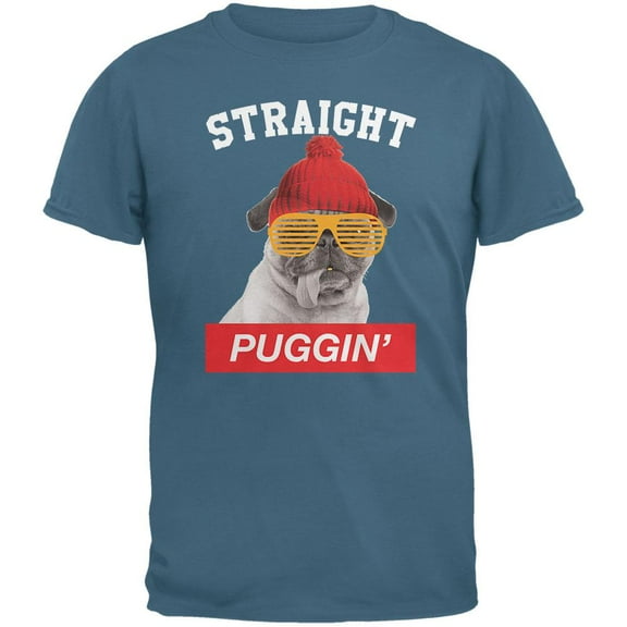Straight Puggin' Indigo Adult Blue T-Shirt - Medium