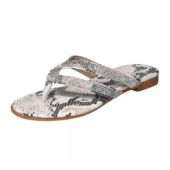 Clearance asdoklhq Womens Shoes Clearance Under $20Sandals Flat Rhinestone Crystal Slippers Comfy Beach Roman Shoes Flip Flop