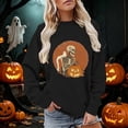thumbnail image 2 of WEIWEN Halloween Sweatshirt for Women Oversized Fashion Clothing Funny Skeleton Pumpkin Printed Long Sleeve Crewneck Fall Sweaters for Women Going Out Tops Black, S, 2 of 5