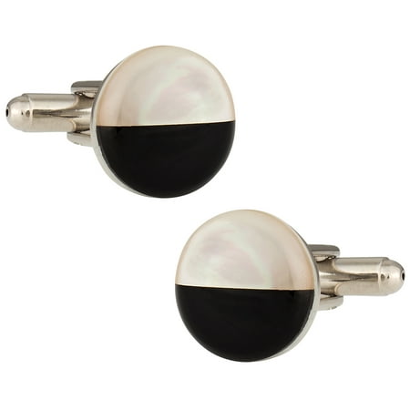 Half-Dipped Black and Faux Mother of Pearl Silver Cufflinks by Cuff-Daddy