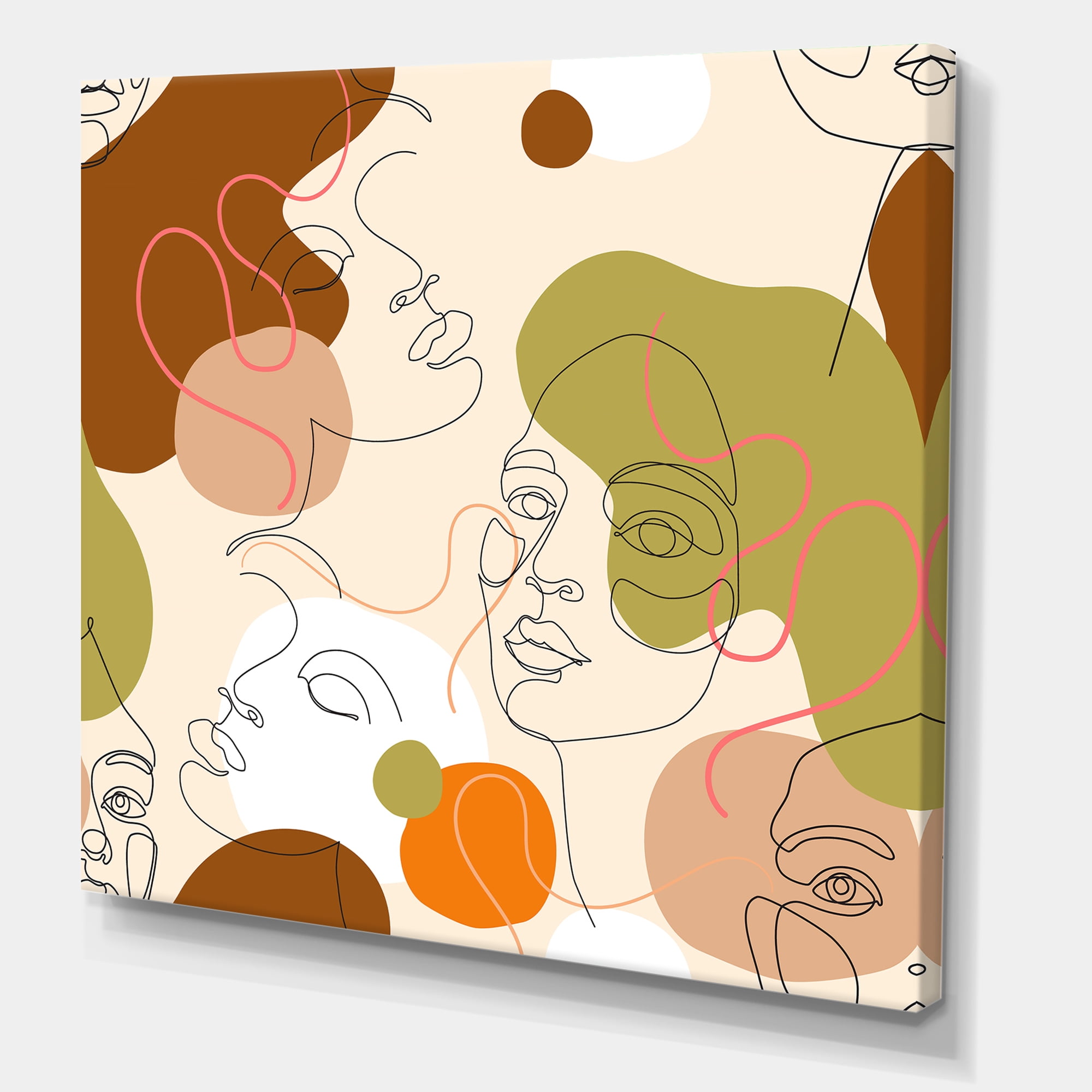 Designart ' One Line Portrait of Afro American Women VII ' Modern Canvas Wall Art Print