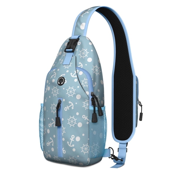 Sac à Dos à Bandoulière Nautique Côtier avec Voilier, Gouvernail et Horizon des Marées, Sac de Jour Léger à Porter en Bandoulière avec Sangle Ajustable et Multiples Compartiments pour la Plage et le Bord de Mer