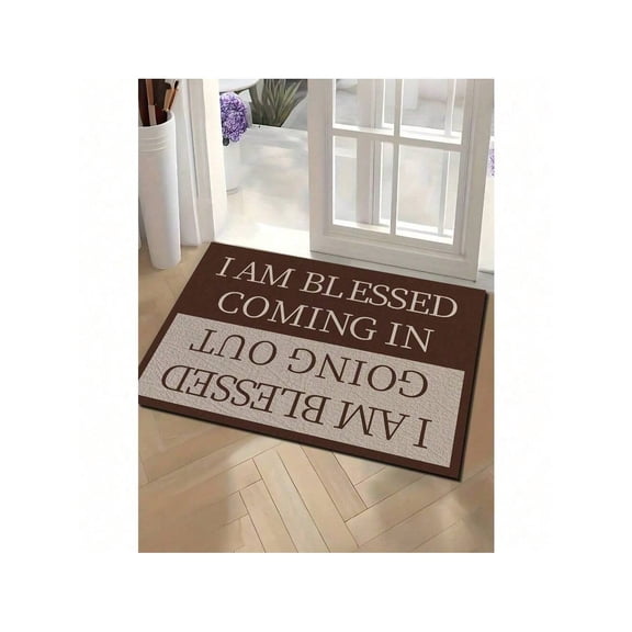 I Am Blessed Coming In Going Out Doormat 50×80CM, Neutral Two-Tone Scripture Non Slip Absorbent Front Door Mat Farmhouse Religious Indoor Entrance Rug