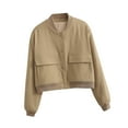 thumbnail image 3 of Chaqueta de mujer, abrigo informal para mujer, moda de mujer con bolsillos, ropa informal recortada sólida, chaqueta femenina para viajes, vacaciones, , Khaki, M Fernando chaqueta de primavera para mujer, 3 of 8
