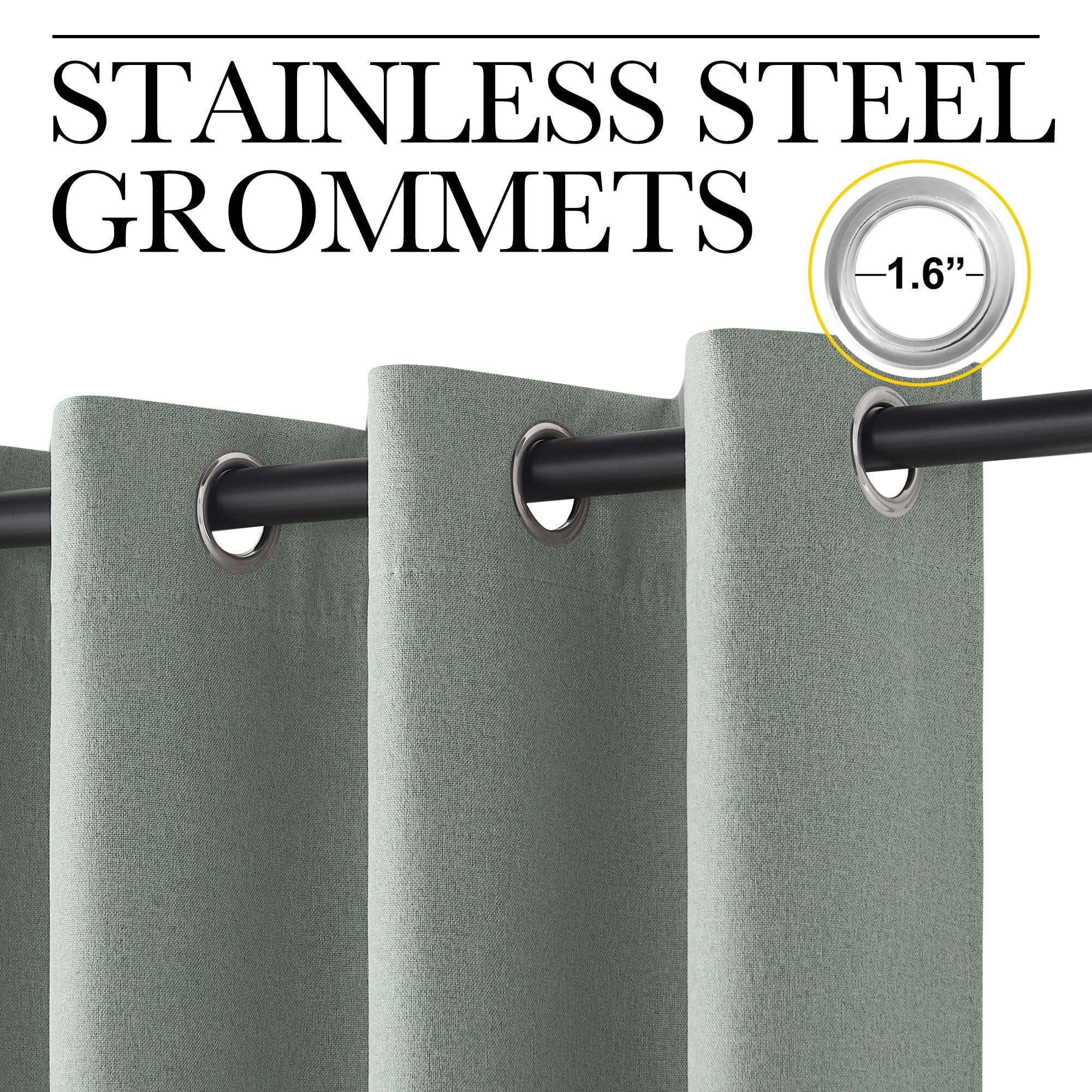 NICETOWN Full Blackout Faux Linen Curtain for Living Room Energy Saving & Noise Reducing Grommet Thermal Insulated Window Treatment, Sage Green, 2 Panels, 52" W x 96" L