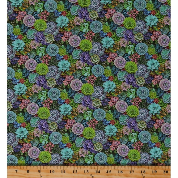 Cotton Succulents Plants Cactus Cacti Botanical Landscape Medley Cotton Fabric Print by the Yard (599MULTI)