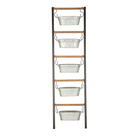 - Decmode Farmhouse 75 X 21 Inch Wood And Iron Leaning Ladder With Hanging Planters