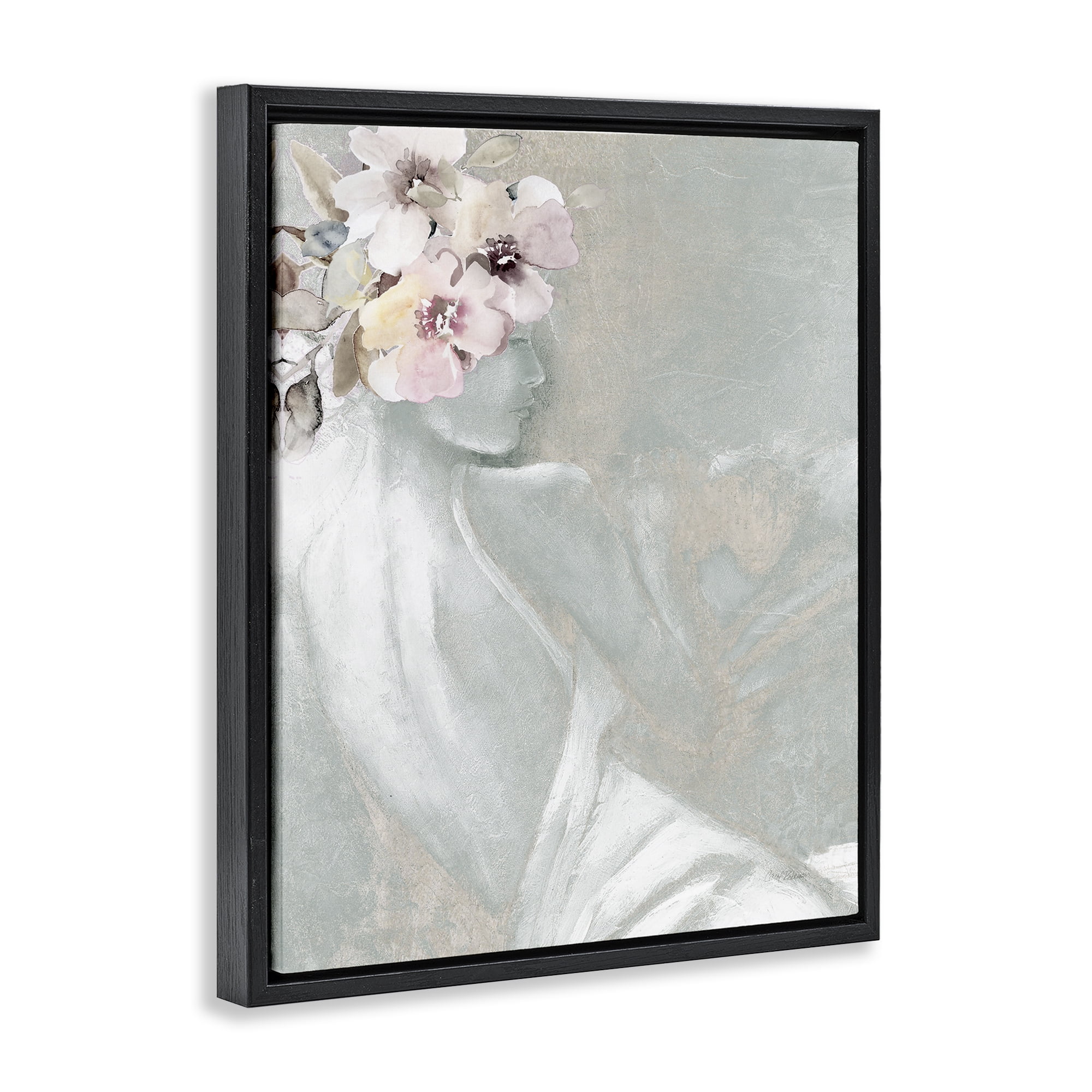 Stupell Industries Chic Floral Woman Novelty Painting Black Floater Framed Art Print Wall Art, 25 x 31