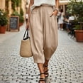 thumbnail image 2 of TEAJOPSUU Womens Linen Capri Pants Baggy Wide Leg Capris Slacks with Pockets Comfy Elastic Waist Pleated Front Cropped Trousers for Daily B-Khaki, 2 of 9