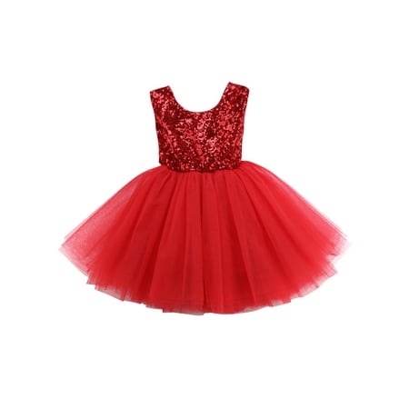 

CenturyX Sequins Kids Babys Girls Clothes Sleeveless Lace Flower Tutu Party Backless Bridesmaid Dresses Red 3-4 Years