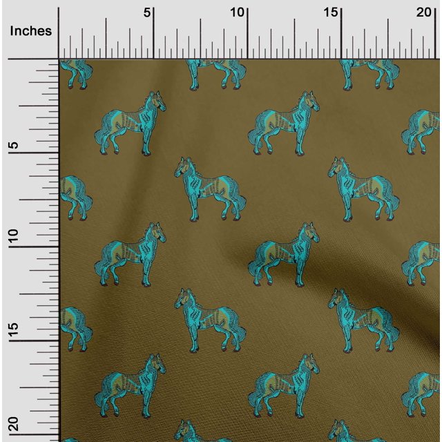 oneOone Polyester Lycra Fabric Horse Block Decor Fabric Printed BTY 56 Inch Wide