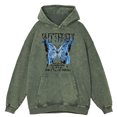 thumbnail image 2 of Sudadera con capucha para hombre, estilo retro, desgastado, con estampado de mariposas y relámpagos azules, con palabras creativas, de gran tamaño, cálida, 100 % algodón, a la moda, para otoño, 2 of 5