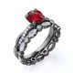 thumbnail image 4 of JeenMata Anillo Nupcial de 1,75 Quilates con Rubí Simulado en Forma de Puesta de Sol de Talla Redonda Engastado en Oro Negro de 18 K sobre Plata, 4 of 5