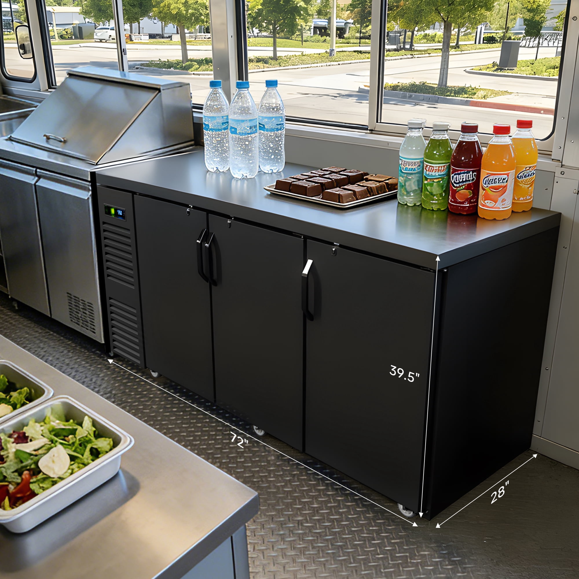 Coolake 72” W Commercial Back Bar Cooler with Stainless Steel Top, 24.2 Cu.Ft Counter Height Back Bar Refrigerator, Solid Door Back Bar Fridge with Led Lighting for Restaurant Buffet Basement Cafe