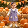 thumbnail image 6 of AUDeals Baby Girl Halloween Outfit Long Sleeve Ruffle Romper Ghost Embroidery Overall Dress Headband Cute Fall Clothes ﻿ (Purple, 3-6 Months), 6 of 9