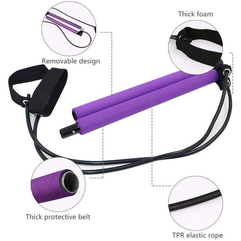 Aptoco Pilates Bar Kit W/Resistance Band Adjustable Home Exercise Stick  Toning Gym, Purple 