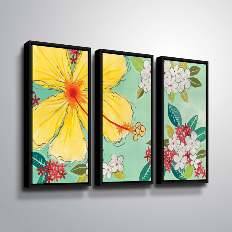ArtWall Tropical Flower, 3 Piece Floater Framed Canvas Set by Jennifer Peck  