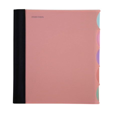 Mintra Durable Premium Spiral Notebook (5 Subject - Salmon) - Fabric Covered Coils Adjustable Pocket Folders 200 Sheets