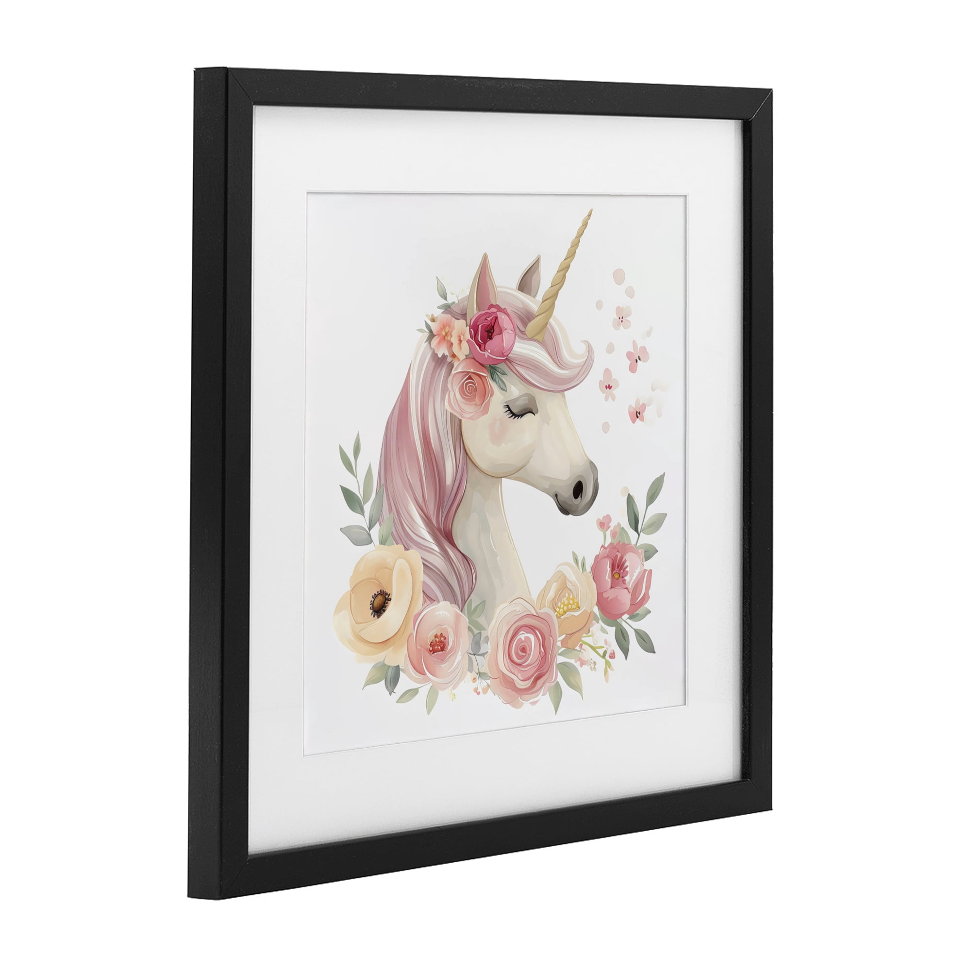 Stupell Industries Unicorn with Floral Wreath Black Framed Print Under Glass, design by Creative Studio