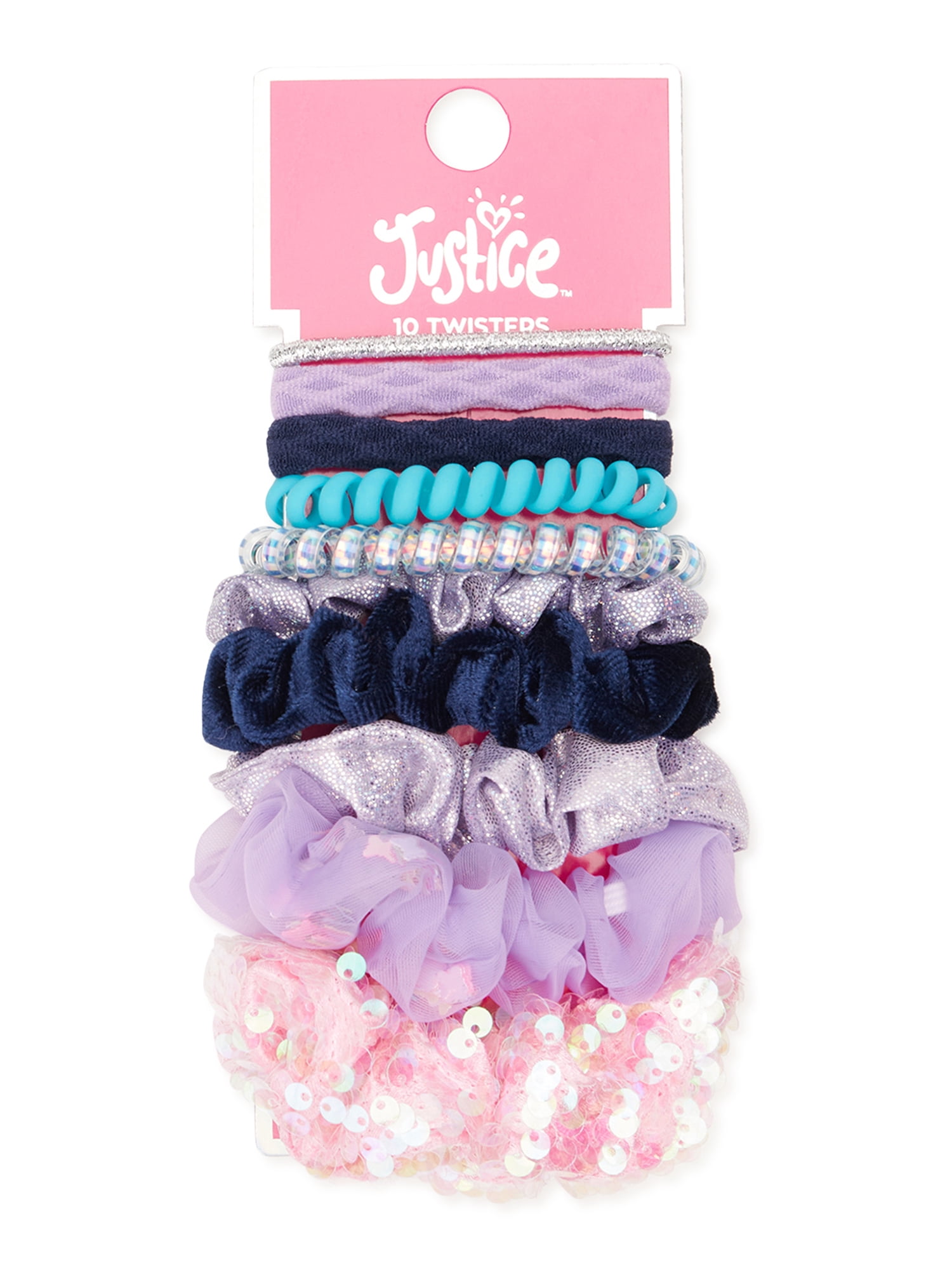 Justice Girls Assorted Ponytail Ties, Coils and Twisters Hair Set, 10-Pack