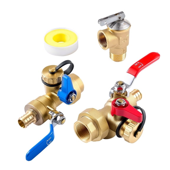 3/4 Inch Tankless Water Heater Service Valve Kit Lead Free Brass with Isolation Valves and Pressure Relief Valve for Most Tankless Water Heaters