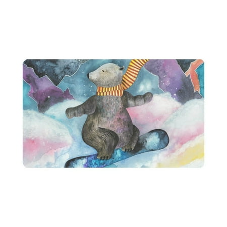MKHERT Funny Cartoon Animal Bear on Snowboard Doormat Rug Home Decor Floor Mat Bath Mat 30x18 inch