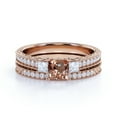 thumbnail image 3 of JeenMata 1.25 ct - Princess Cut Champagne Pink Created Morganite - Three Stone Ring - Victorian - Vintage Wedding Ring Set in 18K Rose Gold over Silver, 3 of 6