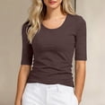 thumbnail image 2 of Glisme T-Shirts Surdimensionnés pour Femmes Col Rond Manches Courtes T-Shirt Tee Uni Tenue Classique 5TG Café, 2 of 4